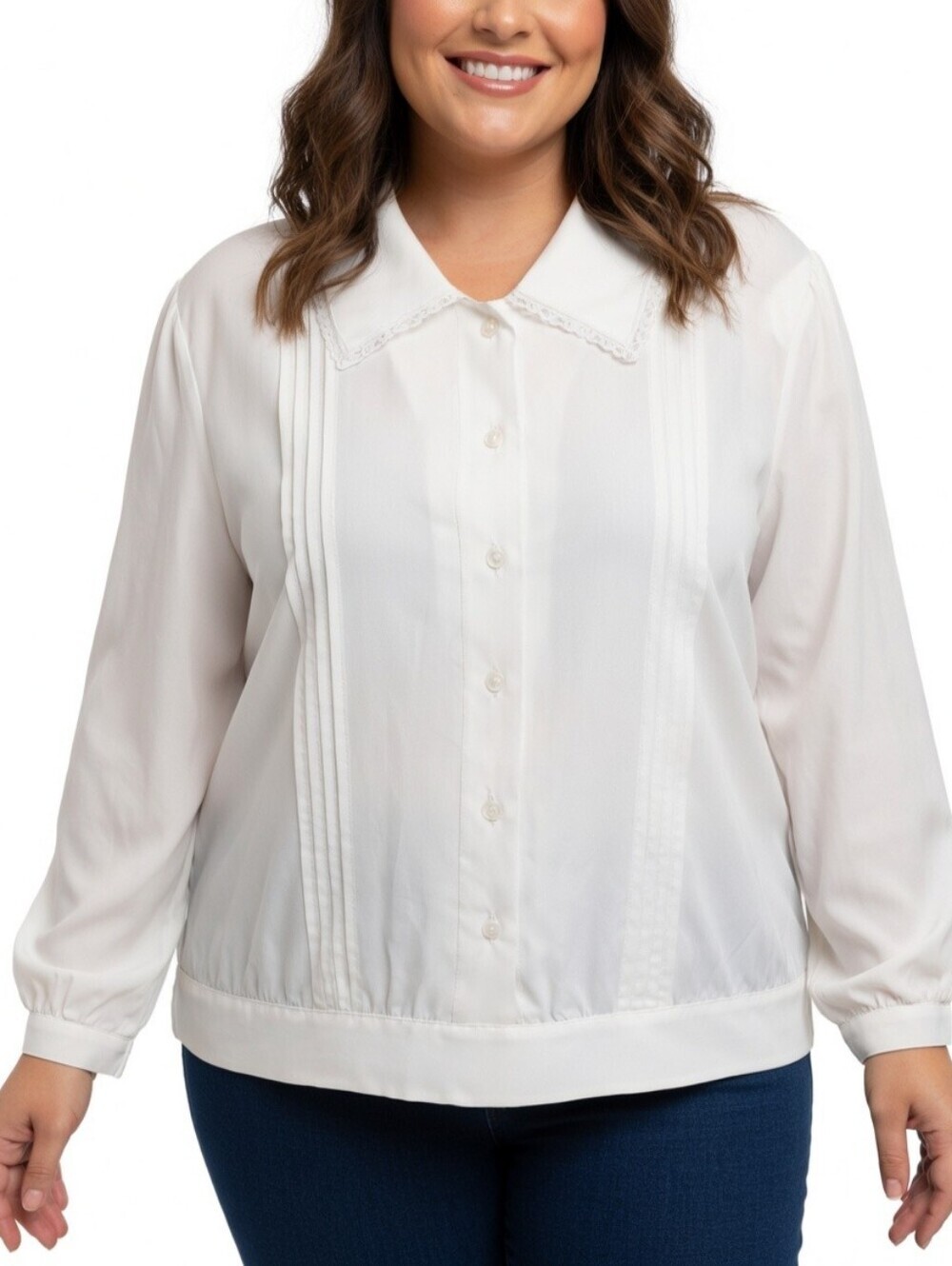 Shirt Tales By Style Rite Vintage 90's Pleat Detailed White Button Up Blouse 16